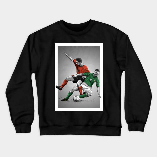 Roy Keane v Marc Overmars  - Ireland v Netherlands Lansdowne Road Artwork Crewneck Sweatshirt by barrymasterson